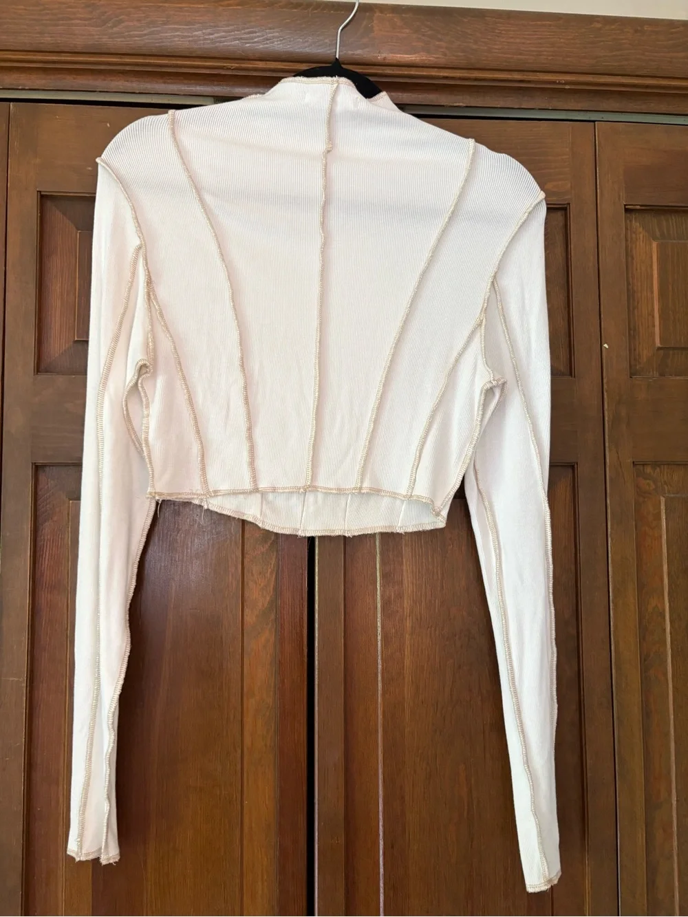 12th Tribe Cream Avalon White Ribbed Cropped Long Sleeve Top - Picture 4 of 5